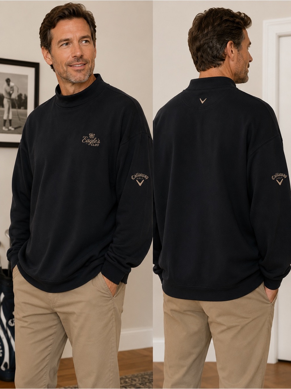 Callaway Golf 100% cotton Fleece Pullover Sweatshirt Eagles Bluff Mens XXL Black